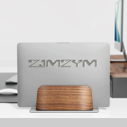 Vertical Laptop Stand, Black Walnut Wood Desk Laptop Holder, Laptop Docking Station Stand for MacBook, Tablet, Phone - Universal