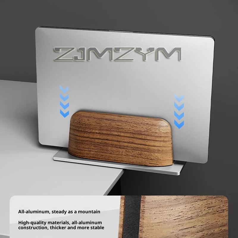 Vertical Laptop Stand, Black Walnut Wood Desk Laptop Holder, Laptop Docking Station Stand for MacBook, Tablet, Phone - Universal