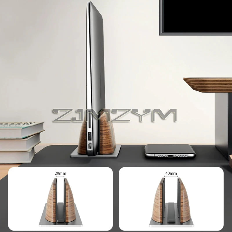 Vertical Laptop Stand, Black Walnut Wood Desk Laptop Holder, Laptop Docking Station Stand for MacBook, Tablet, Phone - Universal