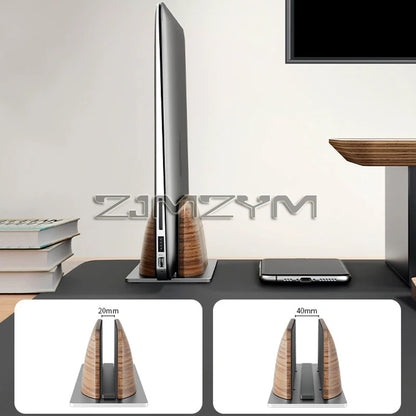 Vertical Laptop Stand, Black Walnut Wood Desk Laptop Holder, Laptop Docking Station Stand for MacBook, Tablet, Phone - Universal
