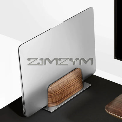Vertical Laptop Stand, Black Walnut Wood Desk Laptop Holder, Laptop Docking Station Stand for MacBook, Tablet, Phone - Universal